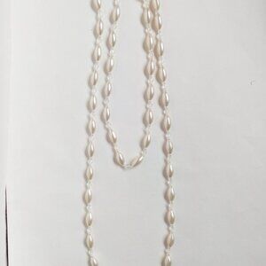 Vintage Double Strand Long Faux Pearl Lucite Crystal Bead Necklace 19" & 35"